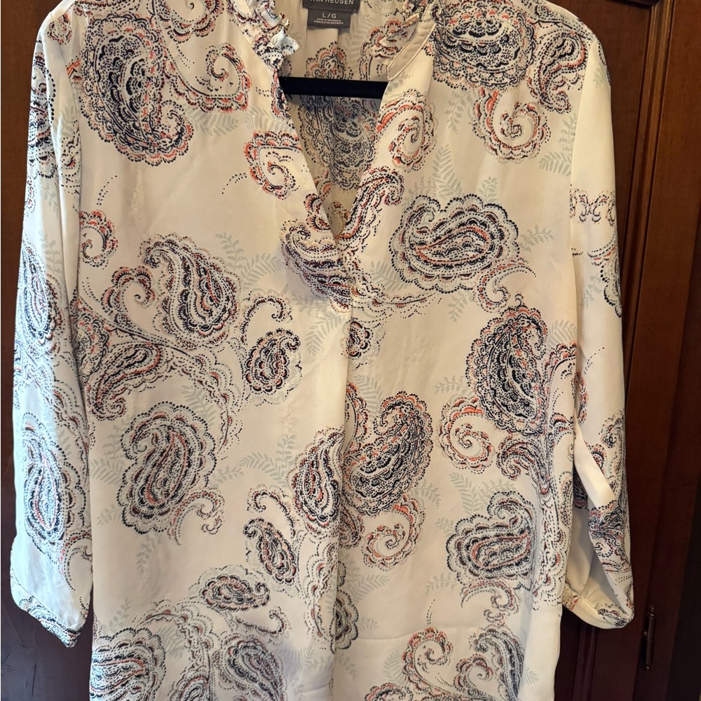 Van Heusen Cream and Black Paisley Blouse